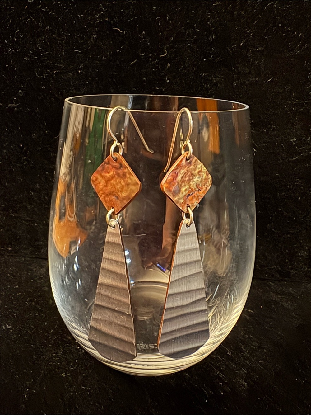 Handcrafted Copper/Dark Brown with Silver Drop Earrings